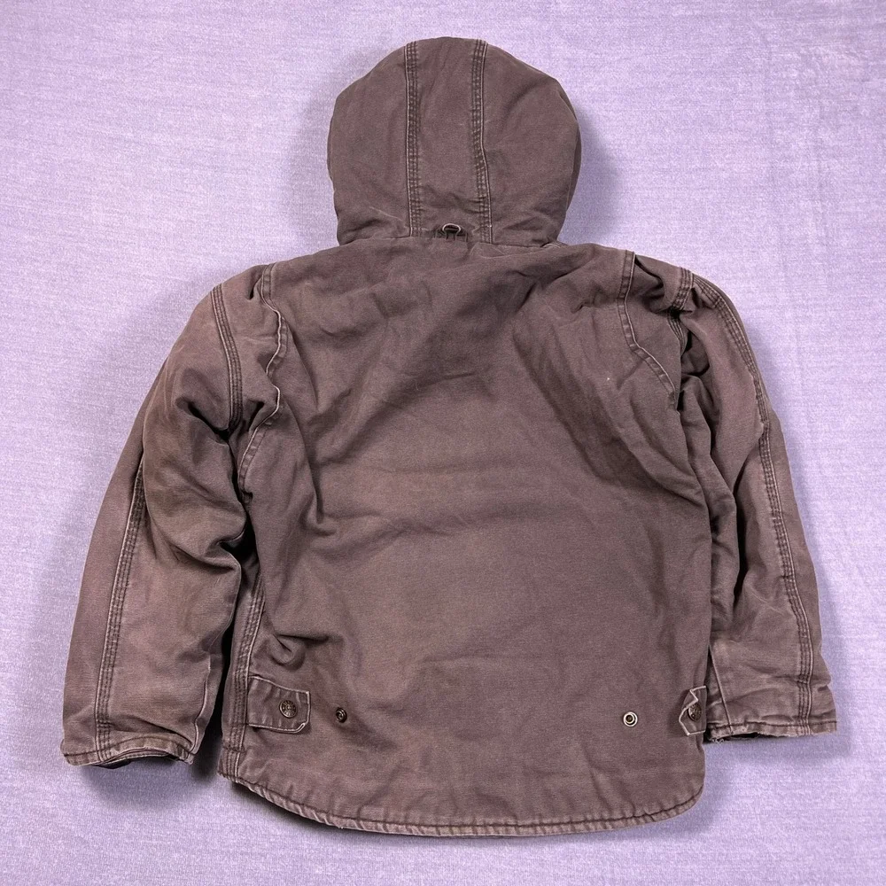 Berne Sherpa Lined Hooded Canvas Work Jacket Youth Small 7-8 Brown‎ Cotton